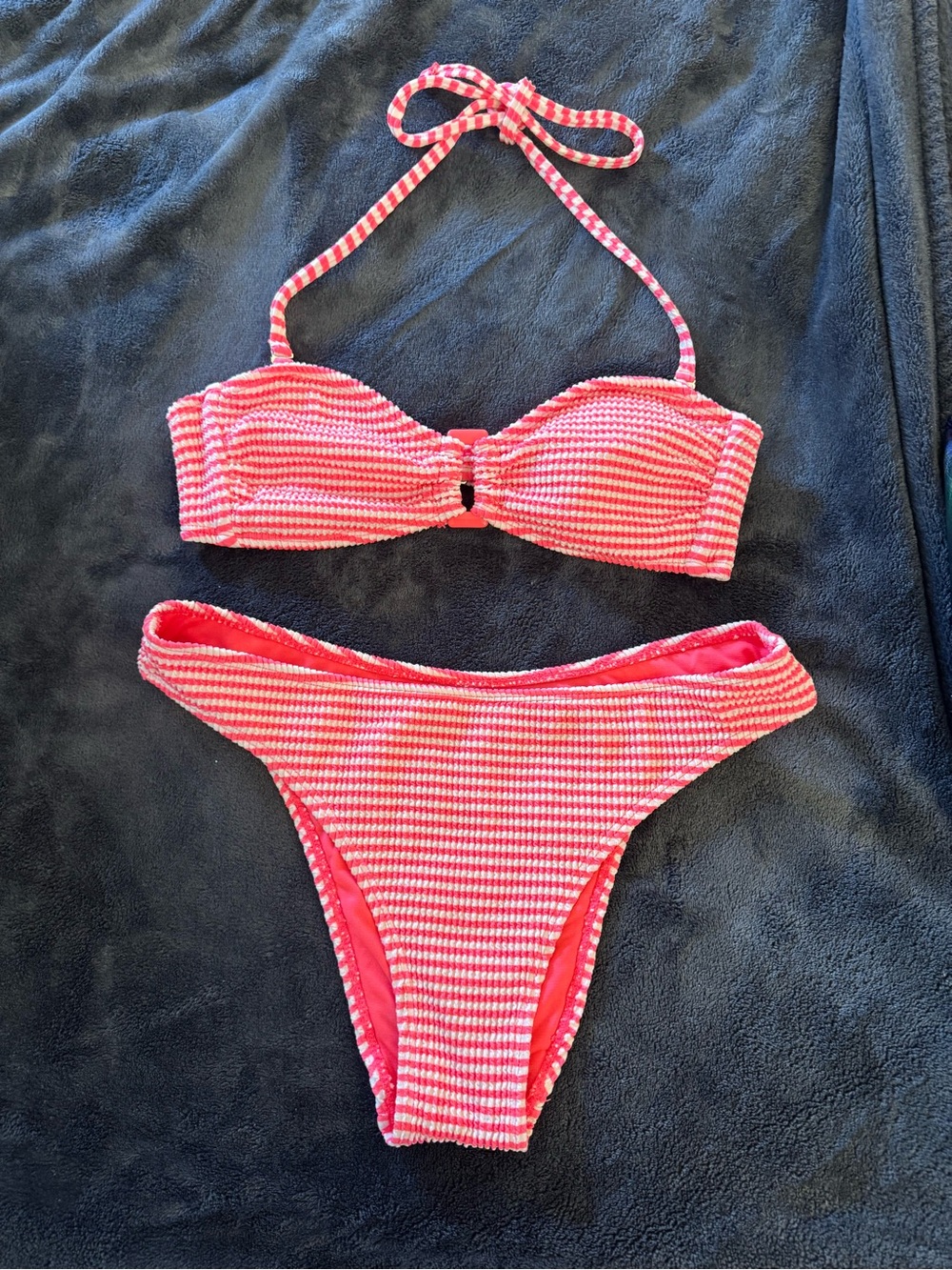 No Boundaries Neon Pink Textured Bikini Set